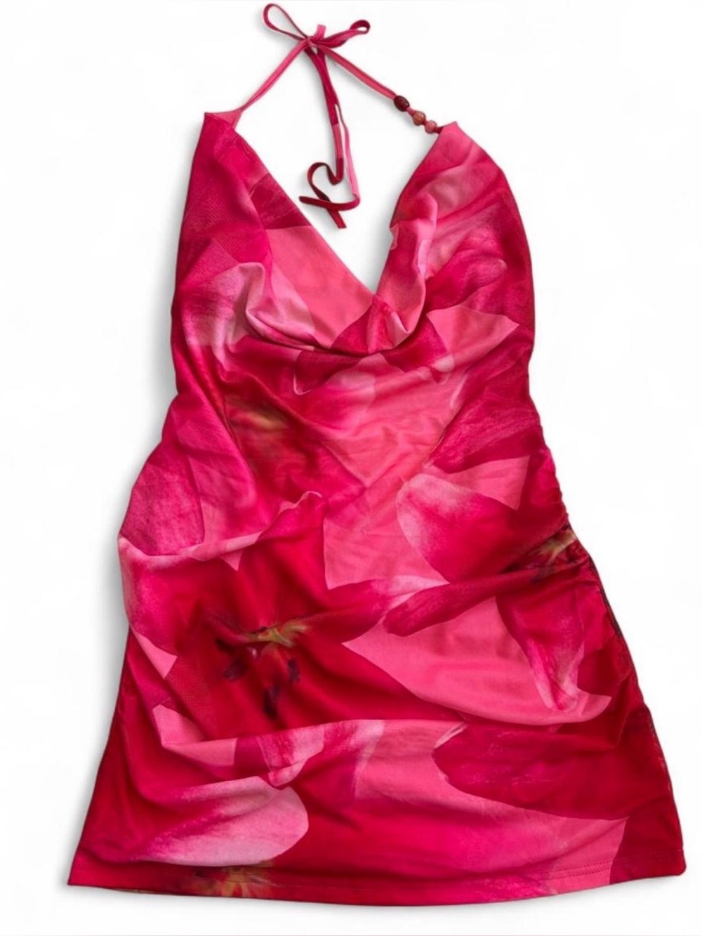 Peppermayo Pink Floral Cowl Halter Mini Dress XL